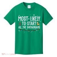 Most Likely To Start All The Shenanigans Funny Christmas Kids T-Shirt thumb 0