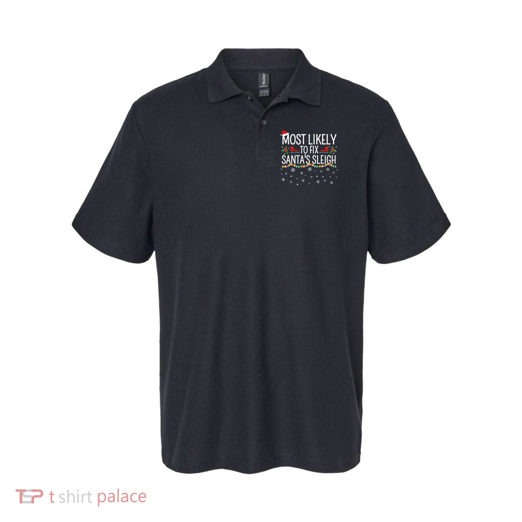 Most Likely to Fix Santa Sleigh Funny Christmas Pajamas Xmas  Polo