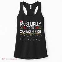 Most Likely to Fix Santa Sleigh Funny Christmas Pajamas Xmas  Women's Tank Top thumb 0