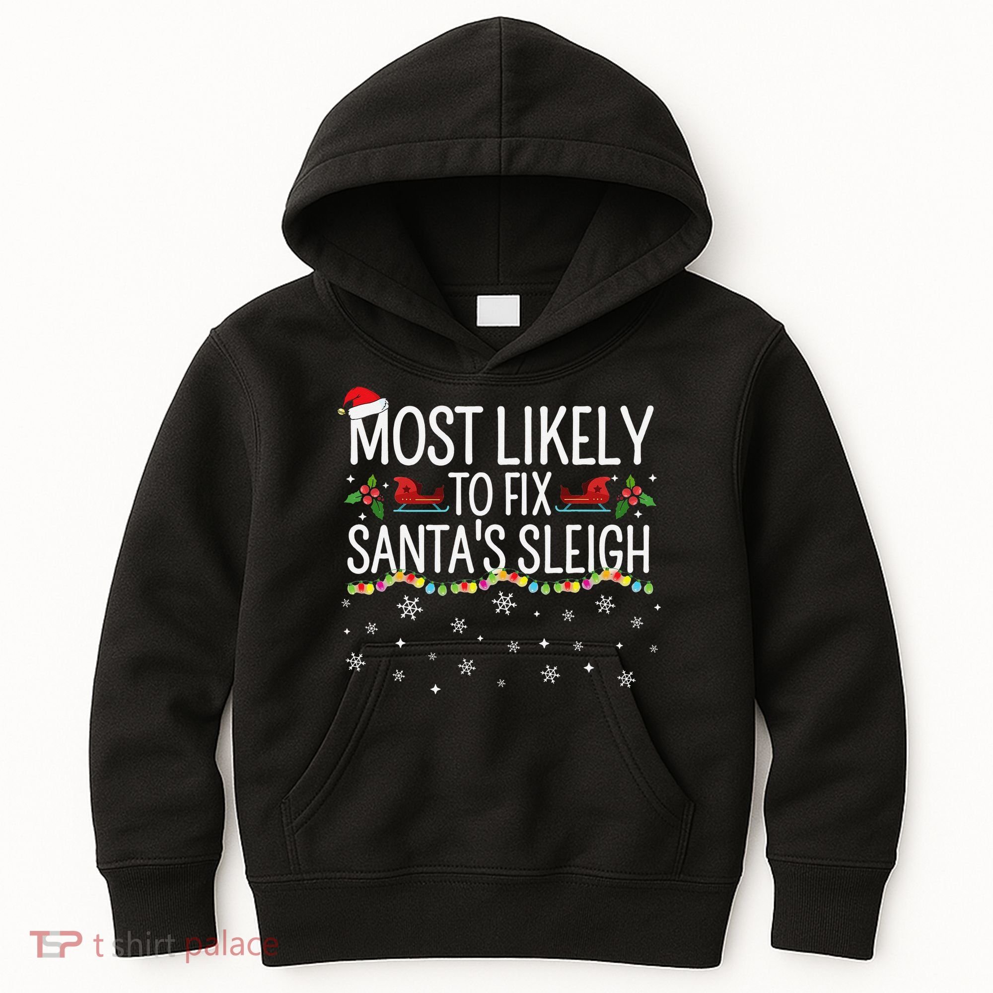 Most Likely to Fix Santa Sleigh Funny Christmas Pajamas Xmas  Kids Hoodie