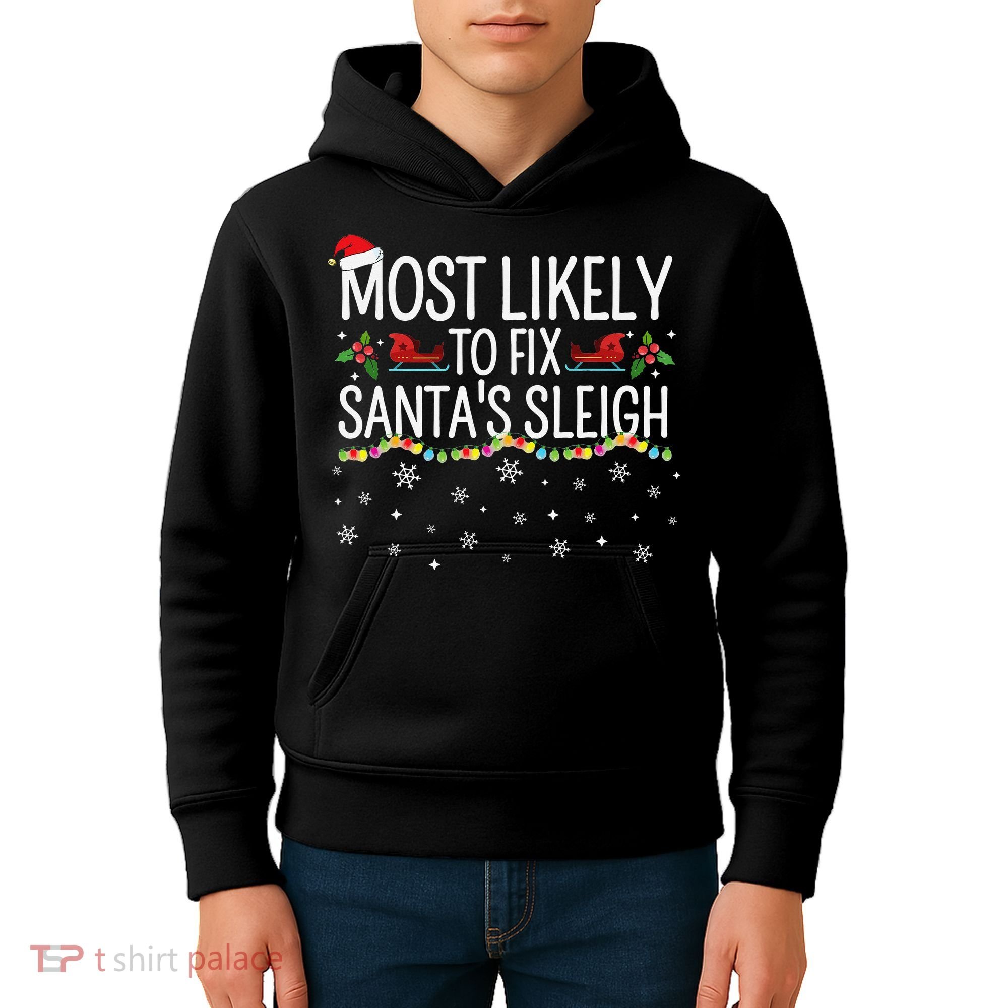 Most Likely to Fix Santa Sleigh Funny Christmas Pajamas Xmas  Kids Hoodie