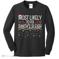 Most Likely to Fix Santa Sleigh Funny Christmas Pajamas Xmas  Kids Long Sleeve Shirt thumb 0