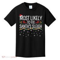 Most Likely to Fix Santa Sleigh Funny Christmas Pajamas Xmas  Kids T-Shirt thumb 0