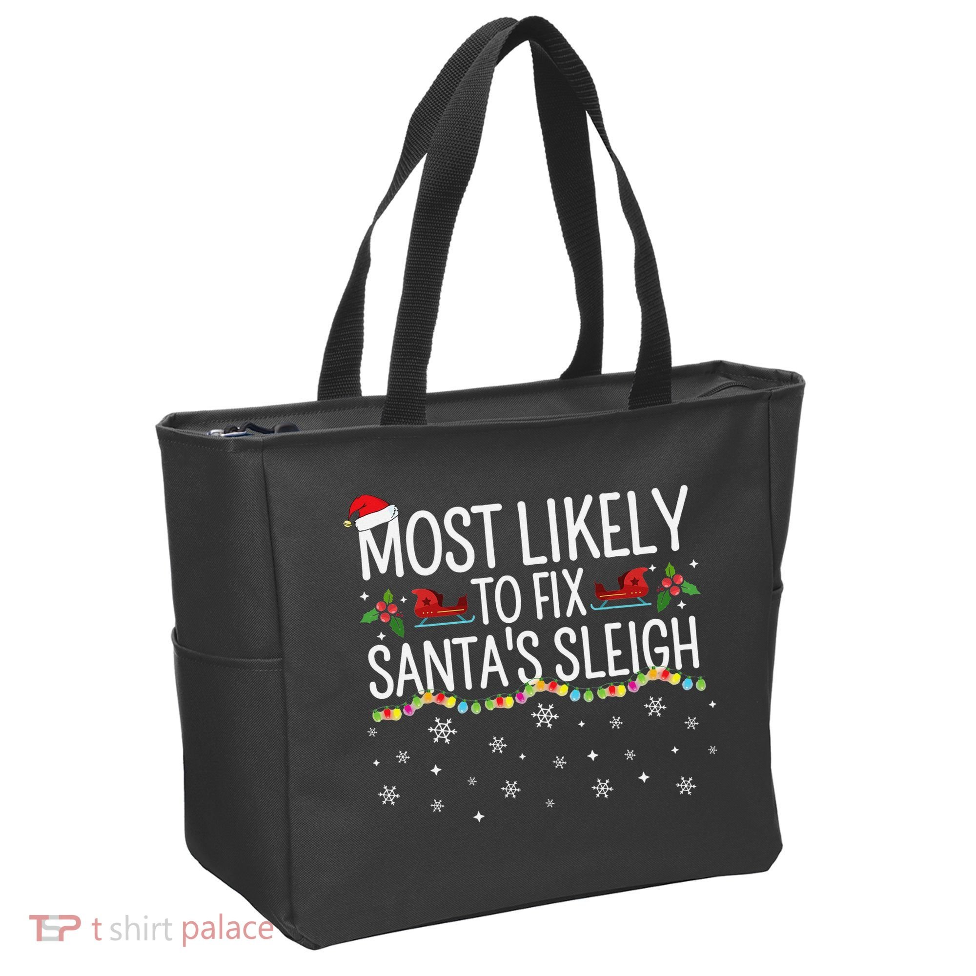 Most Likely to Fix Santa Sleigh Funny Christmas Pajamas Xmas  Tote Bag