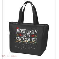 Most Likely to Fix Santa Sleigh Funny Christmas Pajamas Xmas  Tote Bag thumb 3