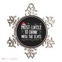 Most Likely To Drink With The Elves Elf Drinking Christmas Ornament thumb 0