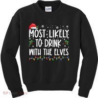 Most Likely To Drink With The Elves Elf Drinking Christmas Kids Sweatshirt thumb 0