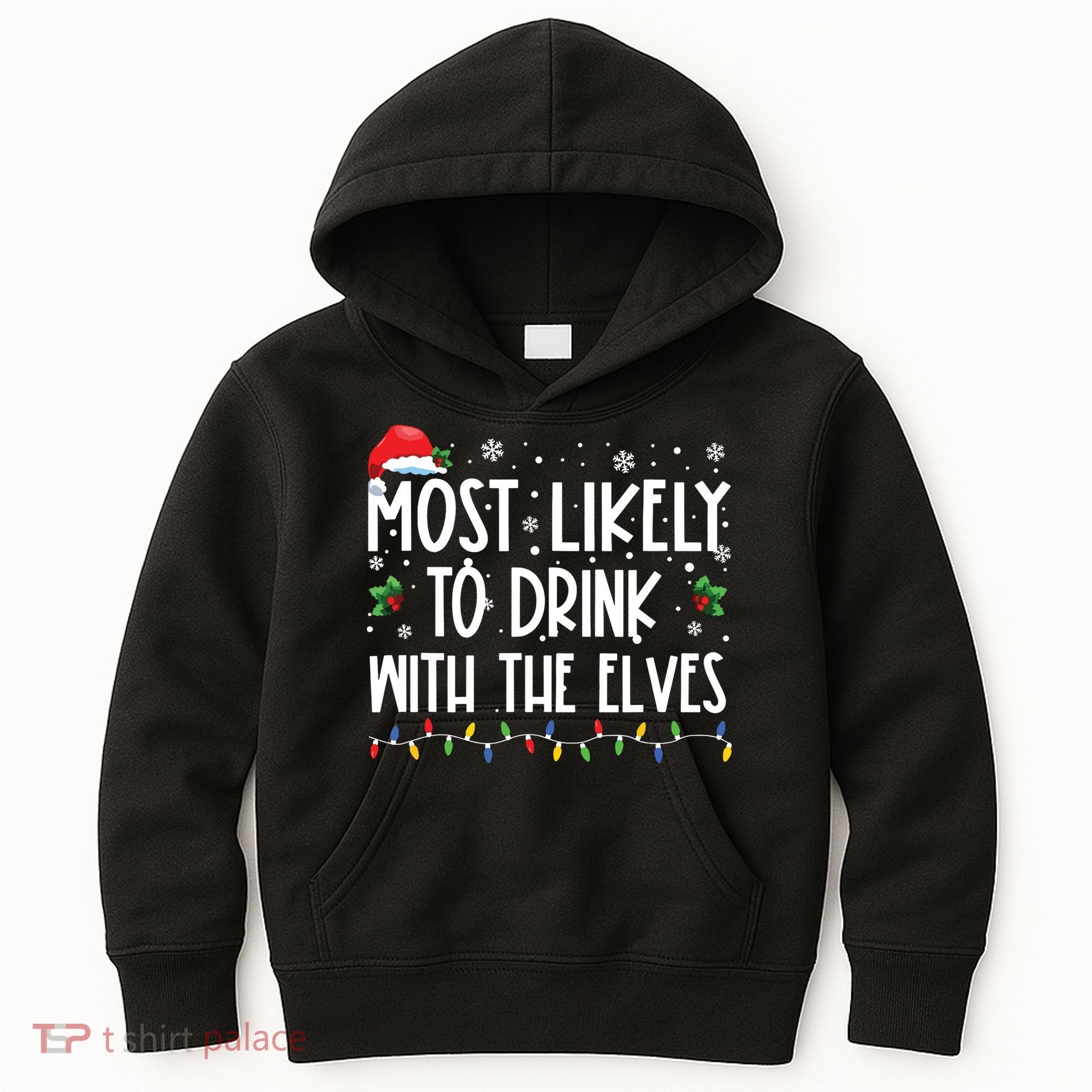 Most Likely To Drink With The Elves Elf Drinking Christmas Kids Hoodie