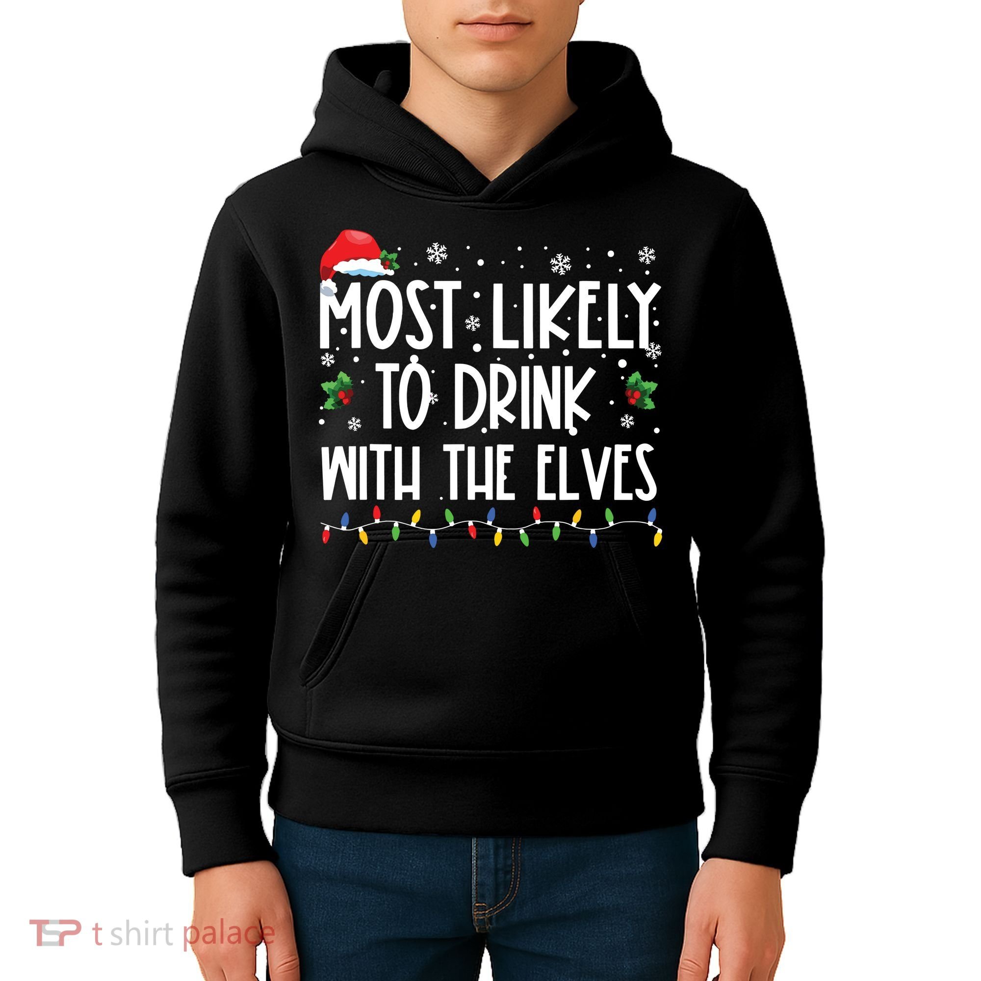 Most Likely To Drink With The Elves Elf Drinking Christmas Kids Hoodie