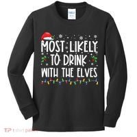 Most Likely To Drink With The Elves Elf Drinking Christmas Kids Long Sleeve Shirt thumb 0