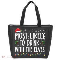 Most Likely To Drink With The Elves Elf Drinking Christmas Tote Bag thumb 0