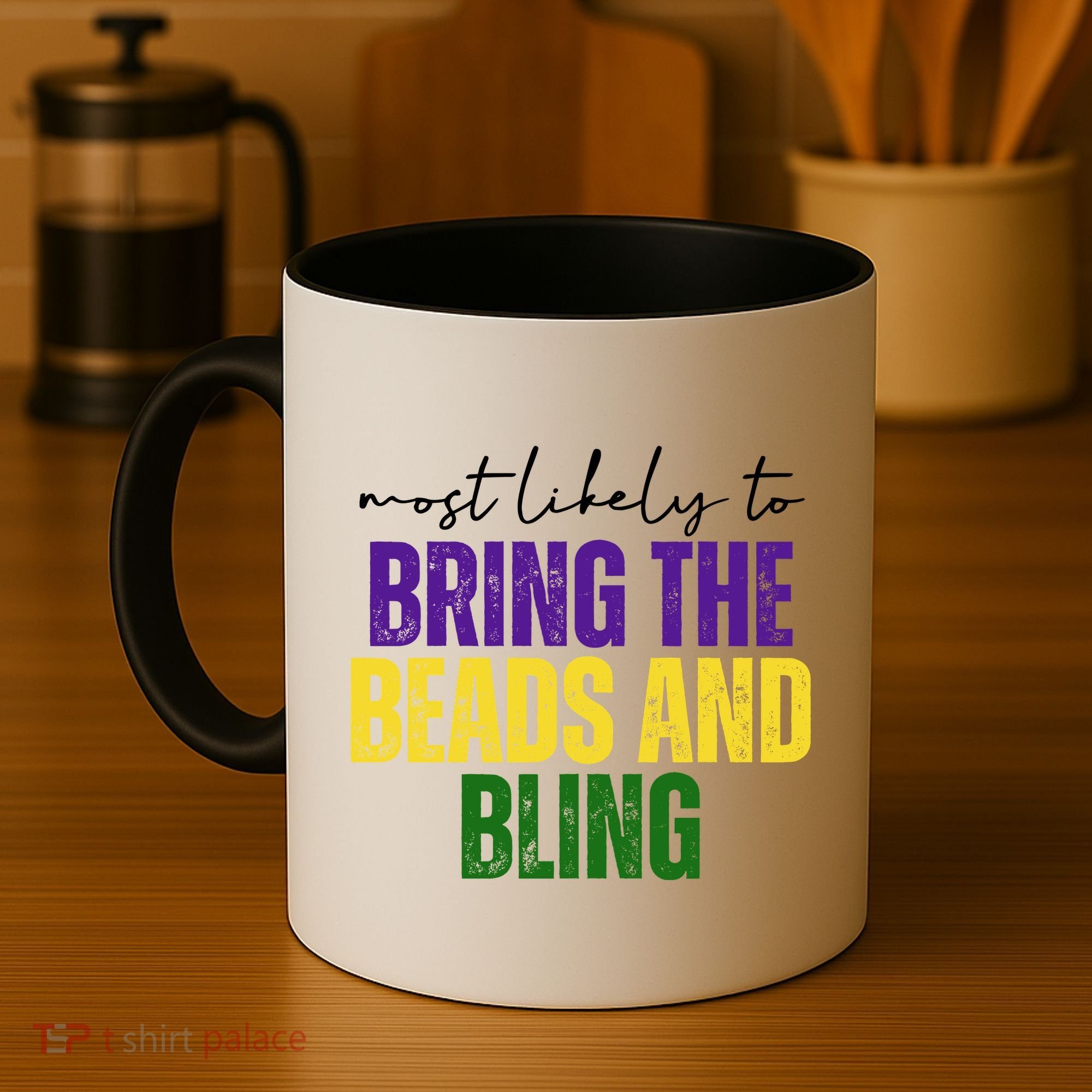Most Likely To Bring The Beads And Bling Mardi Gras Coffee Mug