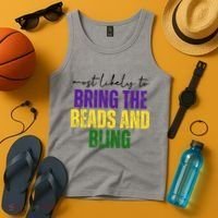 Most Likely To Bring The Beads And Bling Mardi Gras Tank Top thumb 4