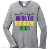 Most Likely To Bring The Beads And Bling Mardi Gras Women's Long Sleeve Shirt thumb 0