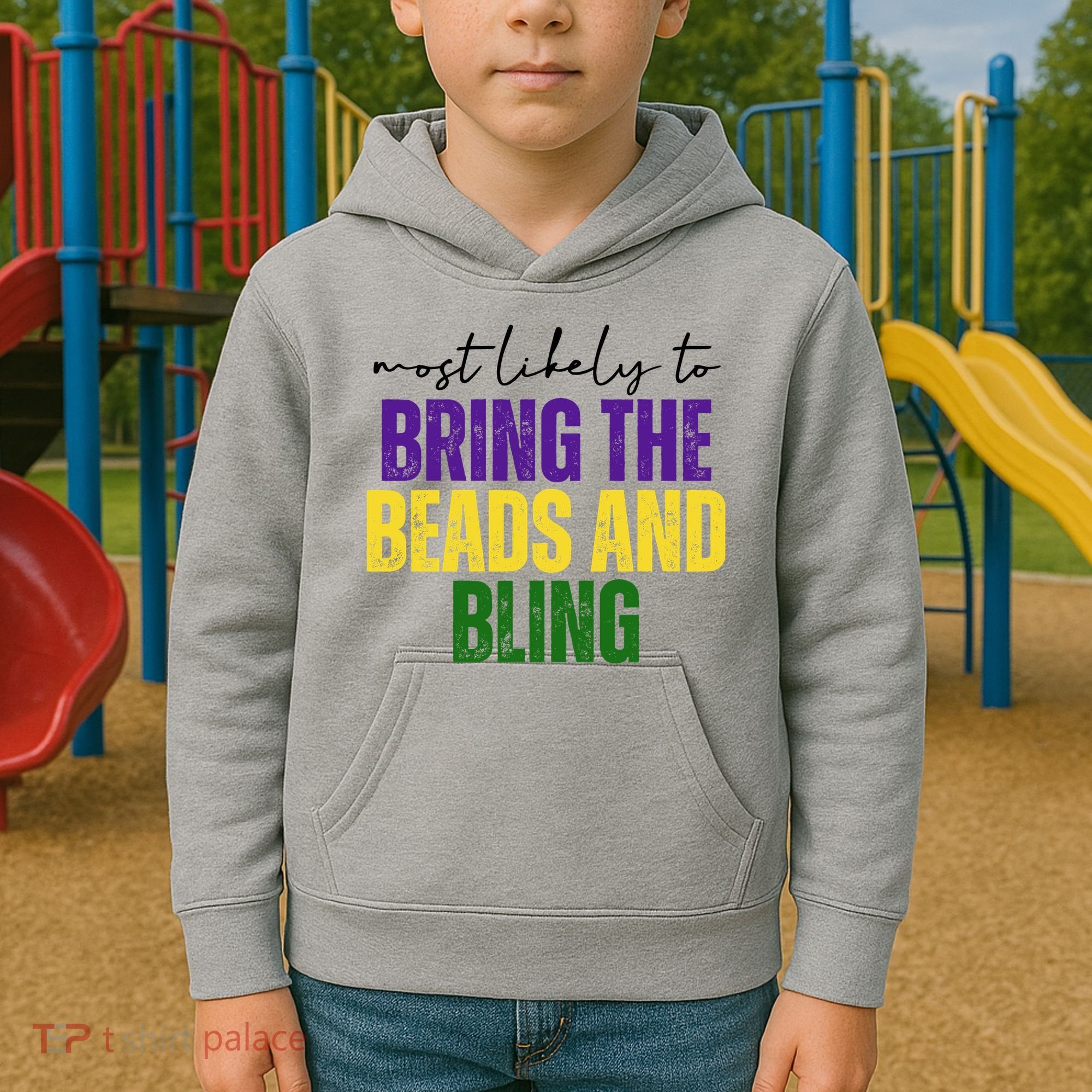 Most Likely To Bring The Beads And Bling Mardi Gras Kids Hoodie