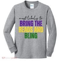 Most Likely To Bring The Beads And Bling Mardi Gras Kids Long Sleeve Shirt thumb 0