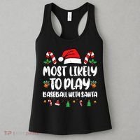 Most Likely To Play Baseball With Santa Family Christmas Women's Tank Top thumb 3