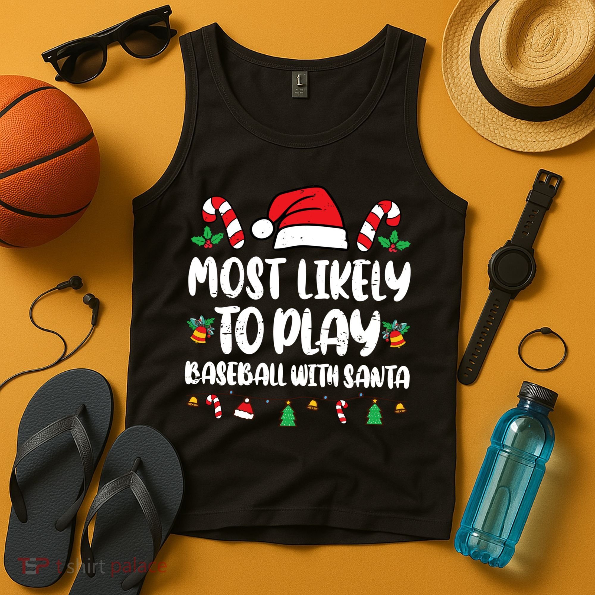 Most Likely To Play Baseball With Santa Family Christmas Tank Top
