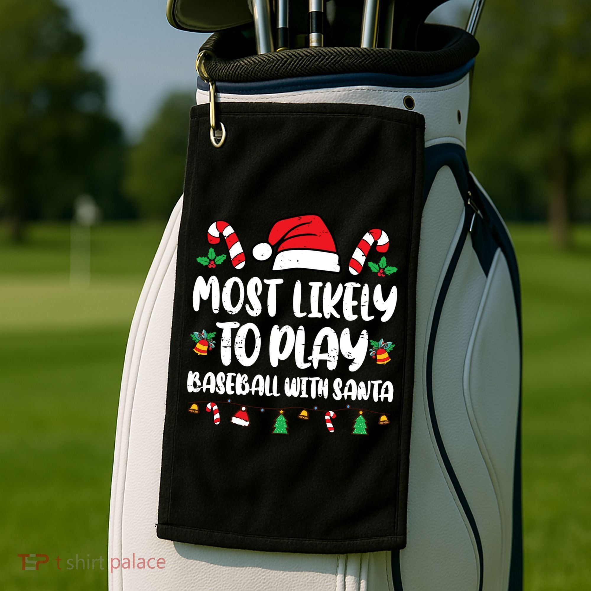 Most Likely To Play Baseball With Santa Family Christmas Golf Towel