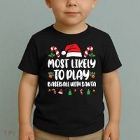 Most Likely To Play Baseball With Santa Family Christmas Toddler T-Shirt thumb 2