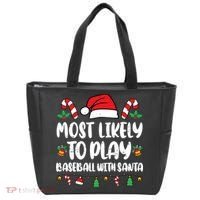 Most Likely To Play Baseball With Santa Family Christmas Tote Bag thumb 0