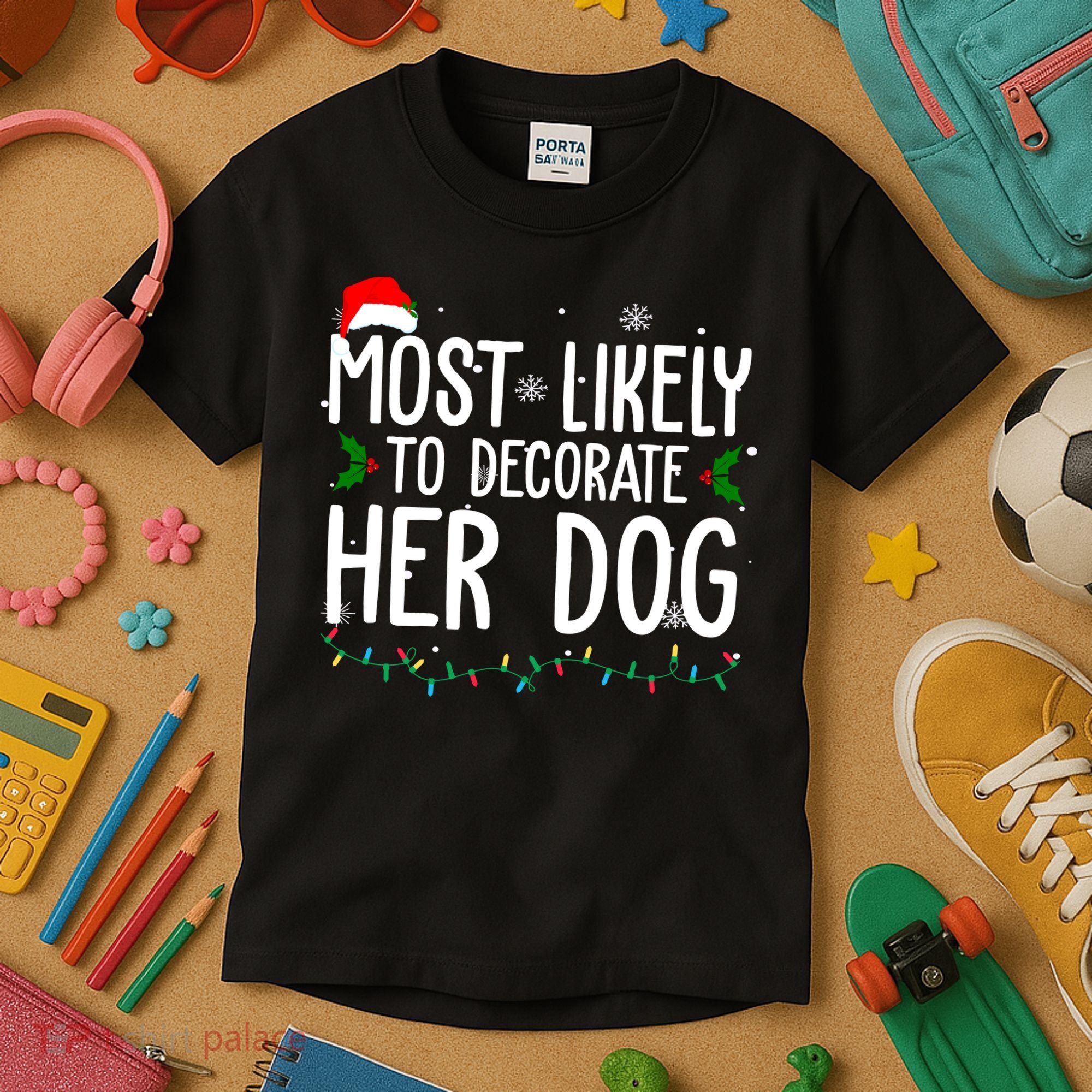 Most Likely To Decorate Her Dog Funny Christmas Kids T-Shirt