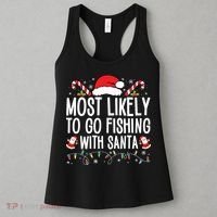Most Likely To Go Fishing With Santa Fishing Lover Christmas Women's Tank Top thumb 3