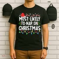 Most Likely To Nap On Christmas T-Shirt thumb 6