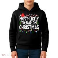 Most Likely To Nap On Christmas Kids Hoodie thumb 4