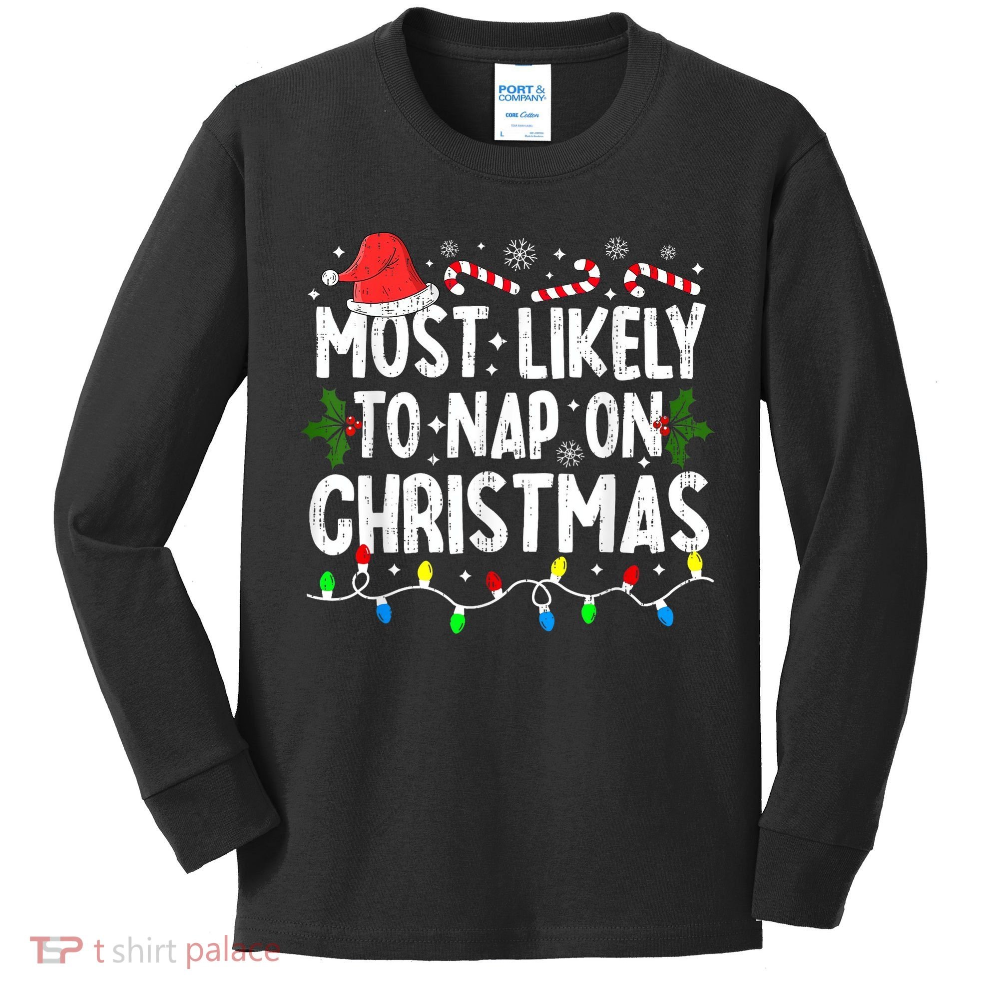 Most Likely To Nap On Christmas Kids Long Sleeve Shirt