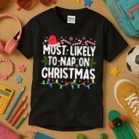 Most Likely To Nap On Christmas Kids T-Shirt thumb 3