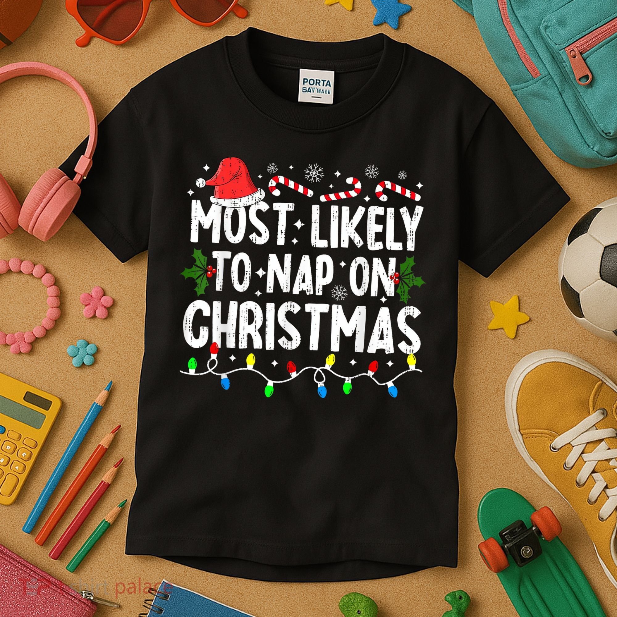 Most Likely To Nap On Christmas Kids T-Shirt