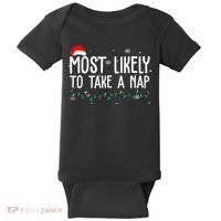 Most Likely To Take A Nap Funny Christmas Baby Bodysuit thumb 0