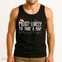 Most Likely To Take A Nap Funny Christmas Tank Top thumb 3