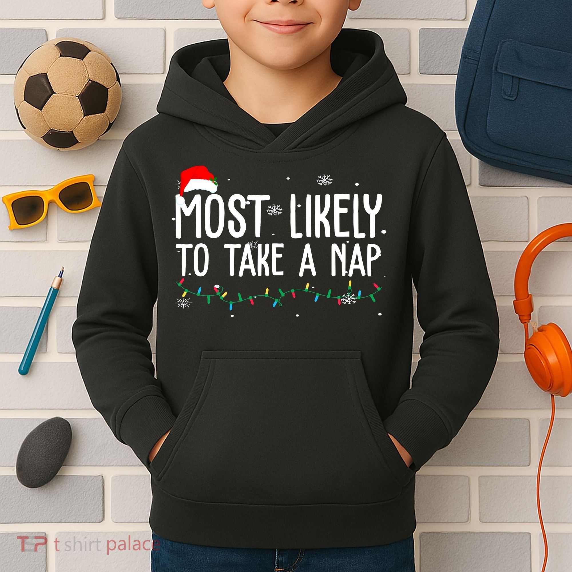 Most Likely To Take A Nap Funny Christmas Kids Hoodie