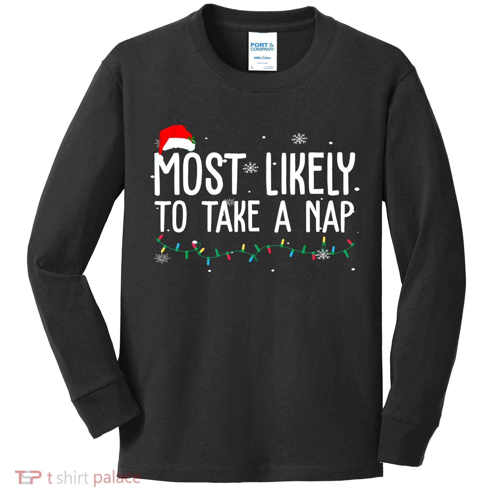 Most Likely To Take A Nap Funny Christmas Kids Long Sleeve Shirt