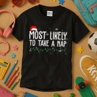 Most Likely To Take A Nap Funny Christmas Kids T-Shirt thumb 3