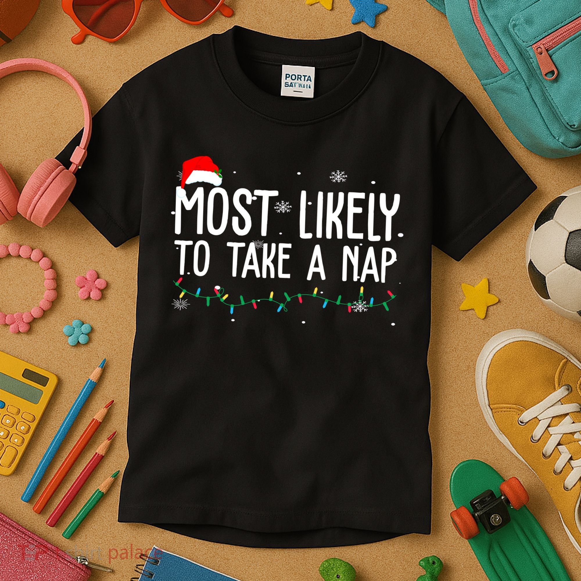 Most Likely To Take A Nap Funny Christmas Kids T-Shirt