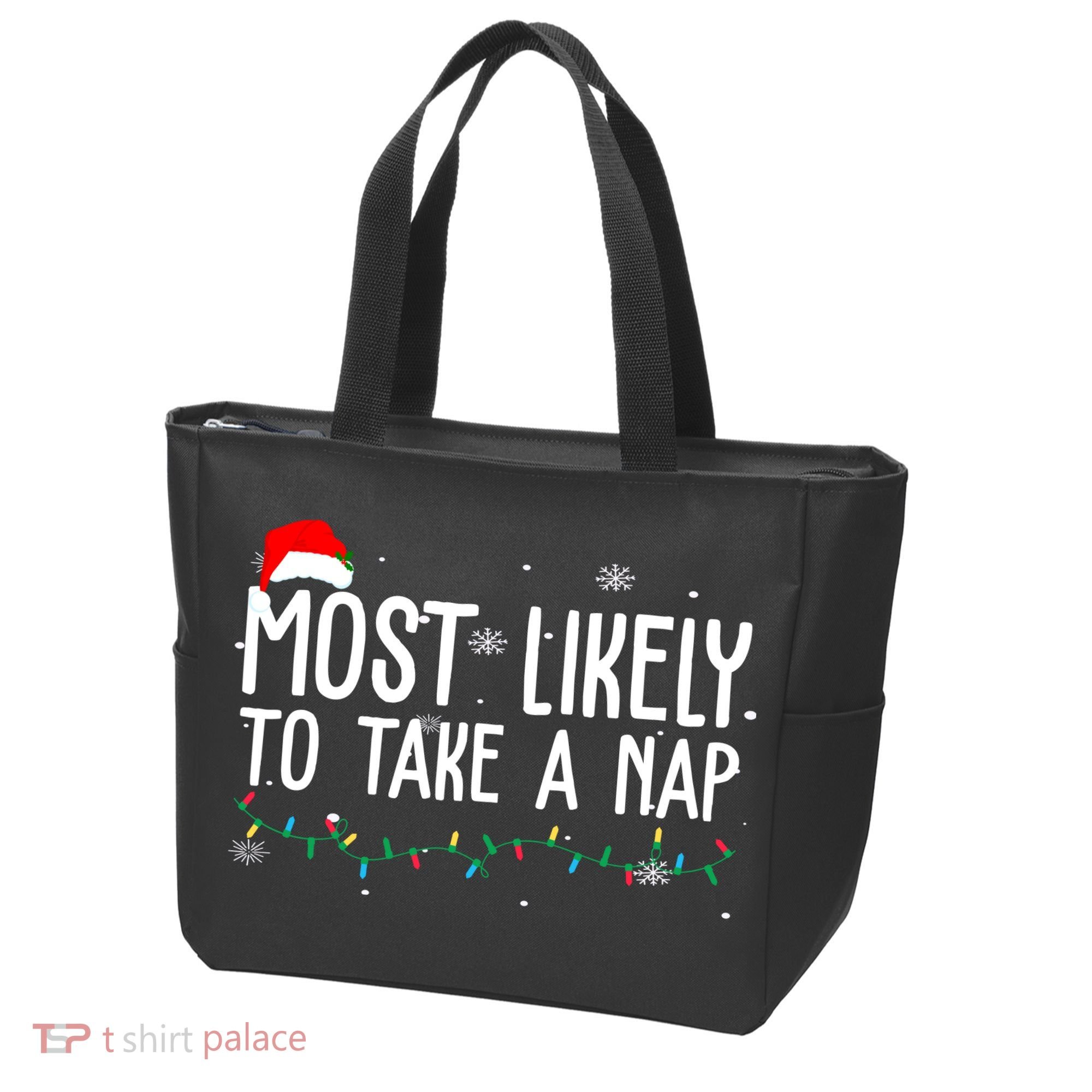 Most Likely To Take A Nap Funny Christmas Tote Bag
