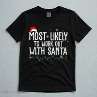 Most Likely To Work Out With Santa Funny Christmas T-Shirt thumb 5