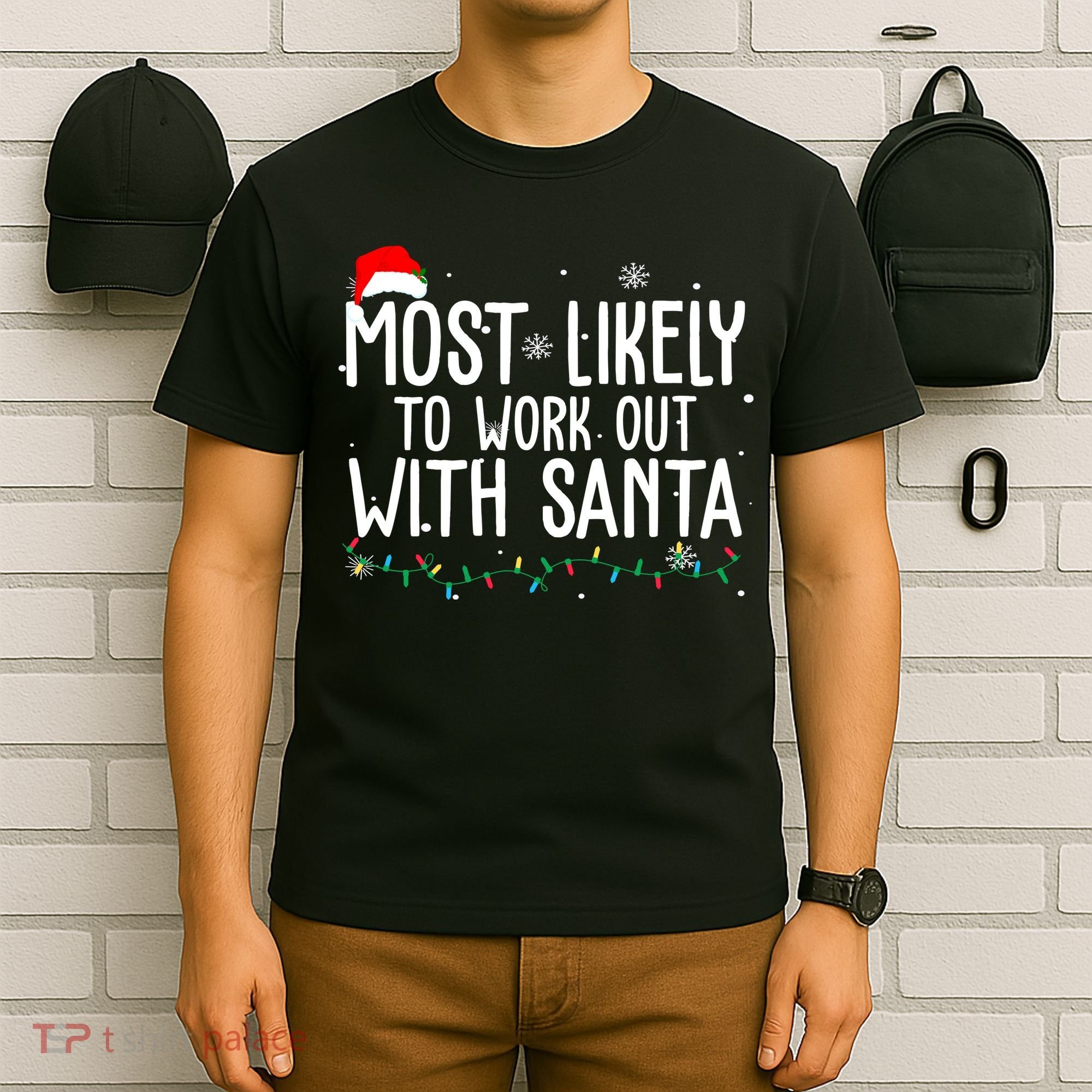 Most Likely To Work Out With Santa Funny Christmas T-Shirt