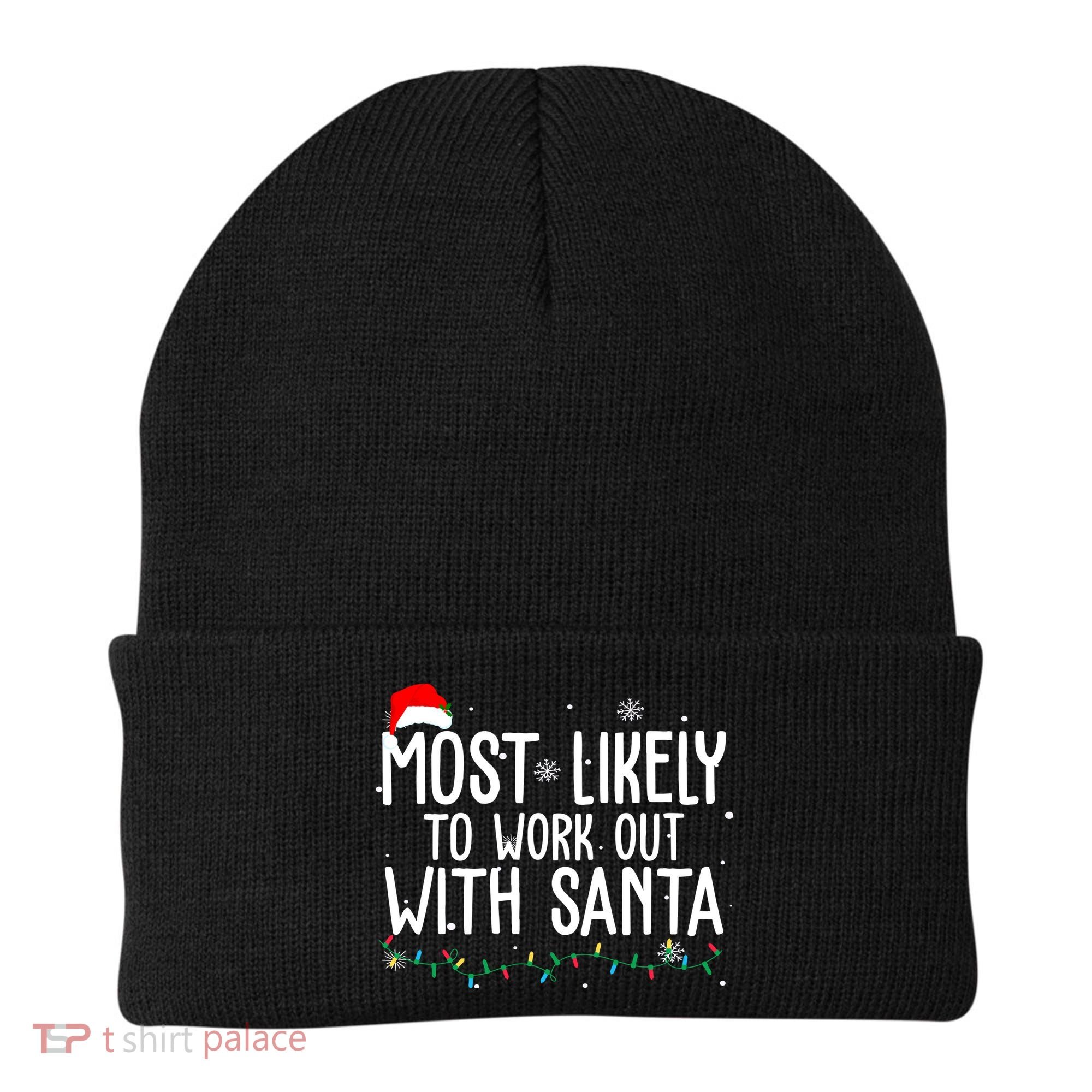 Most Likely To Work Out With Santa Funny Christmas Beanie
