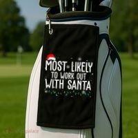 Most Likely To Work Out With Santa Funny Christmas Golf Towel thumb 2