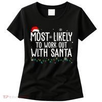 Most Likely To Work Out With Santa Funny Christmas Women's T-Shirt thumb 0