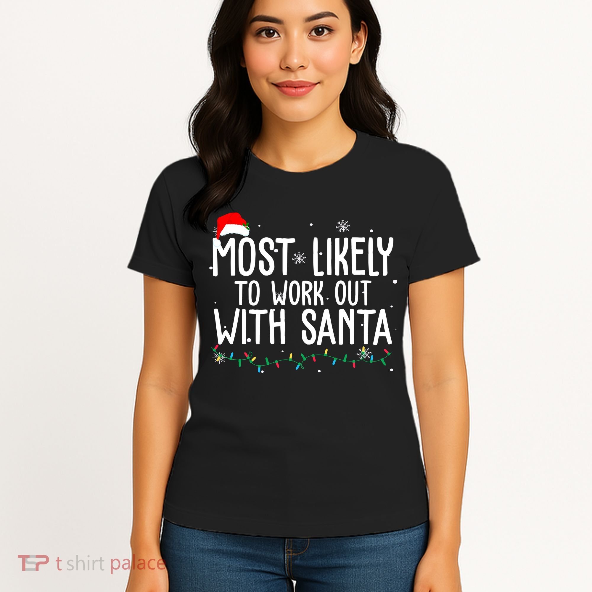 Most Likely To Work Out With Santa Funny Christmas Women's T-Shirt