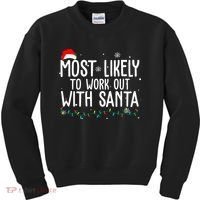 Most Likely To Work Out With Santa Funny Christmas Kids Sweatshirt thumb 0