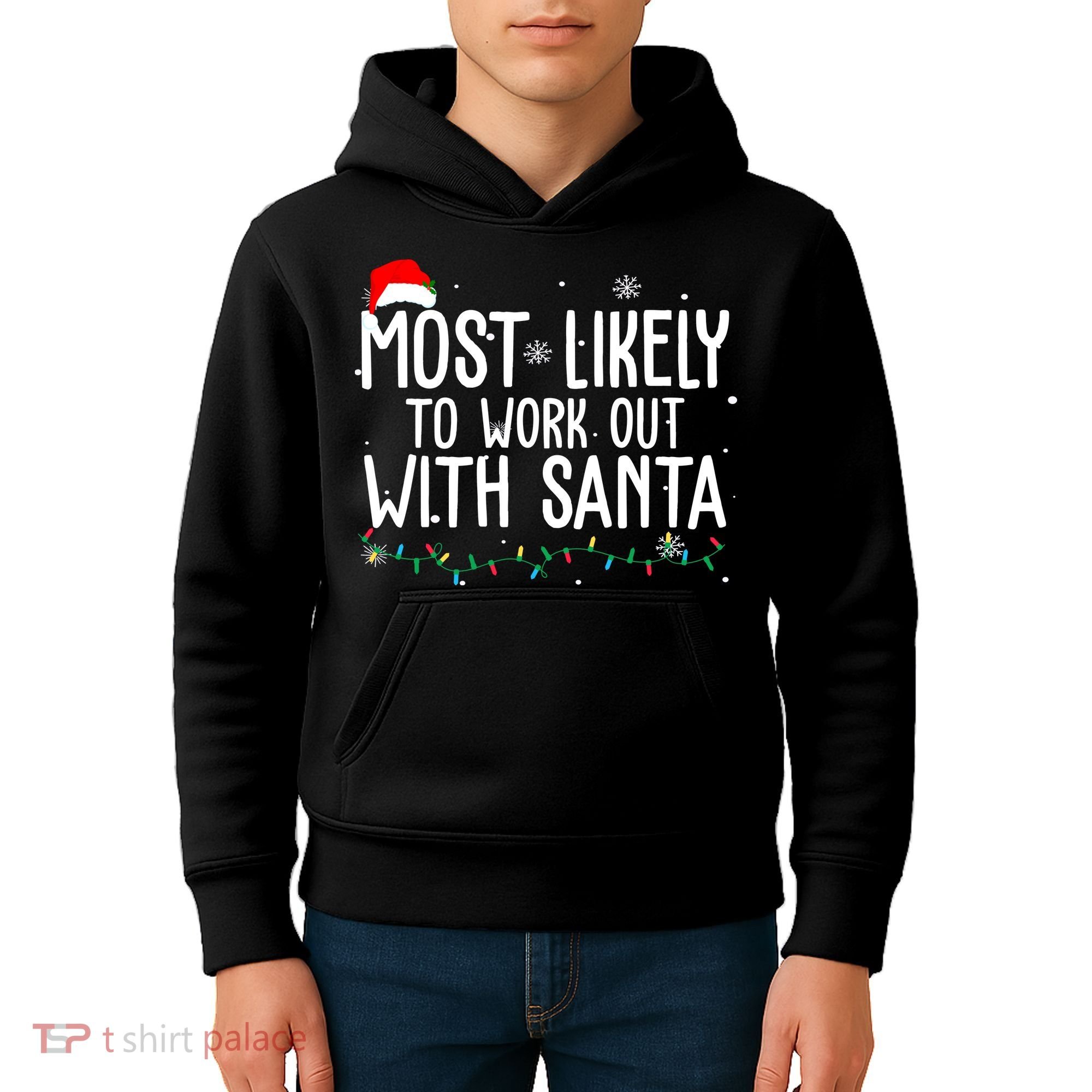 Most Likely To Work Out With Santa Funny Christmas Kids Hoodie