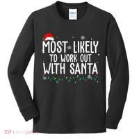 Most Likely To Work Out With Santa Funny Christmas Kids Long Sleeve Shirt thumb 0