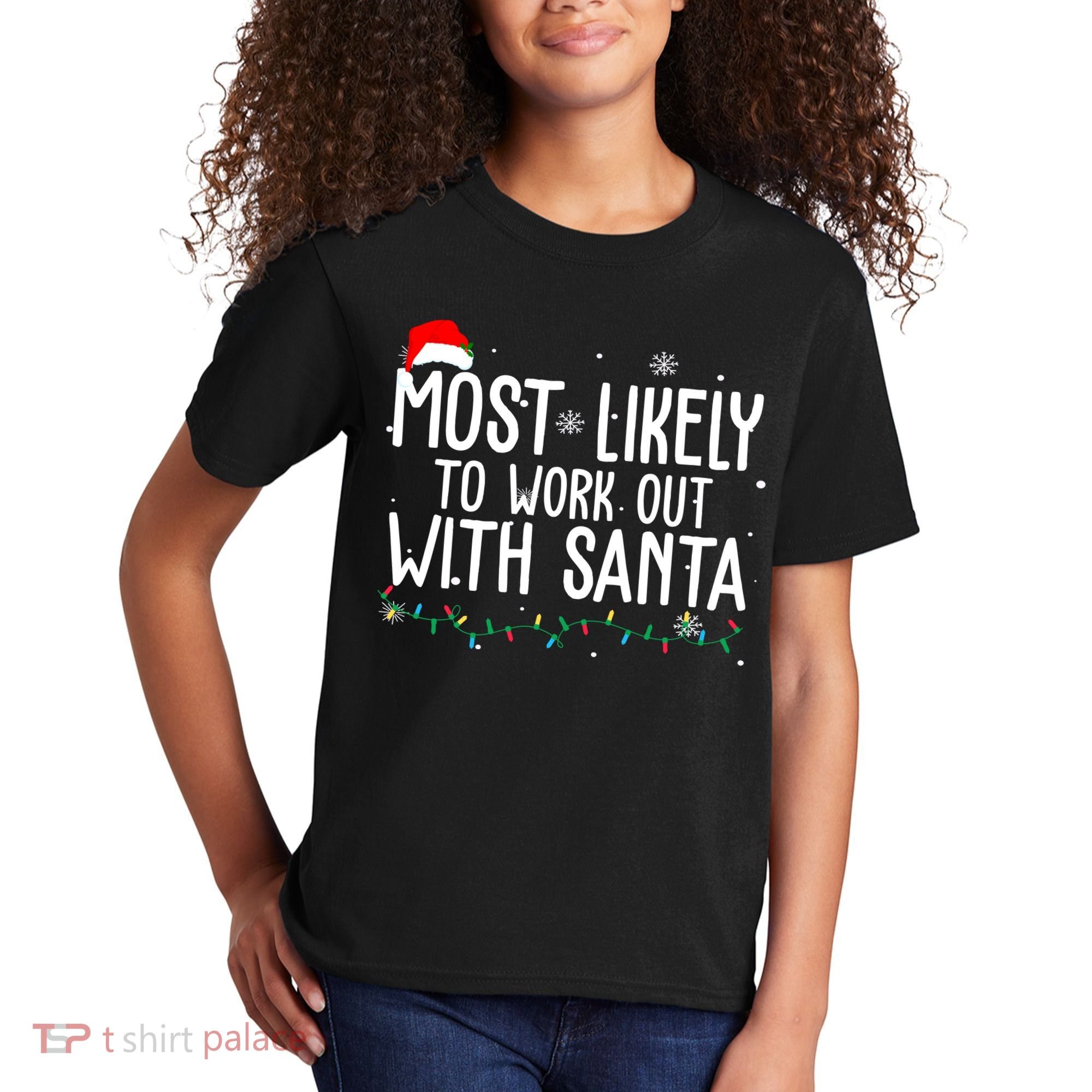 Most Likely To Work Out With Santa Funny Christmas Kids T-Shirt