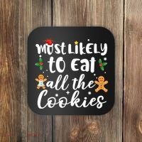 Most Likely To Eat All The Cookies Funny Christmas Coaster thumb 0